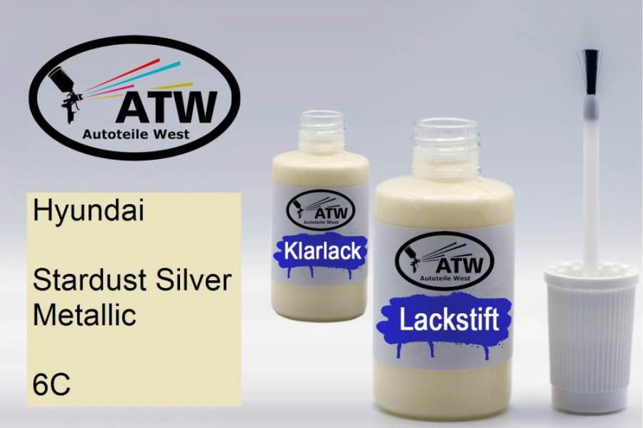 Hyundai, Stardust Silver Metallic, 6C: 20ml Lackstift + 20ml Klarlack - Set, von ATW Autoteile West.